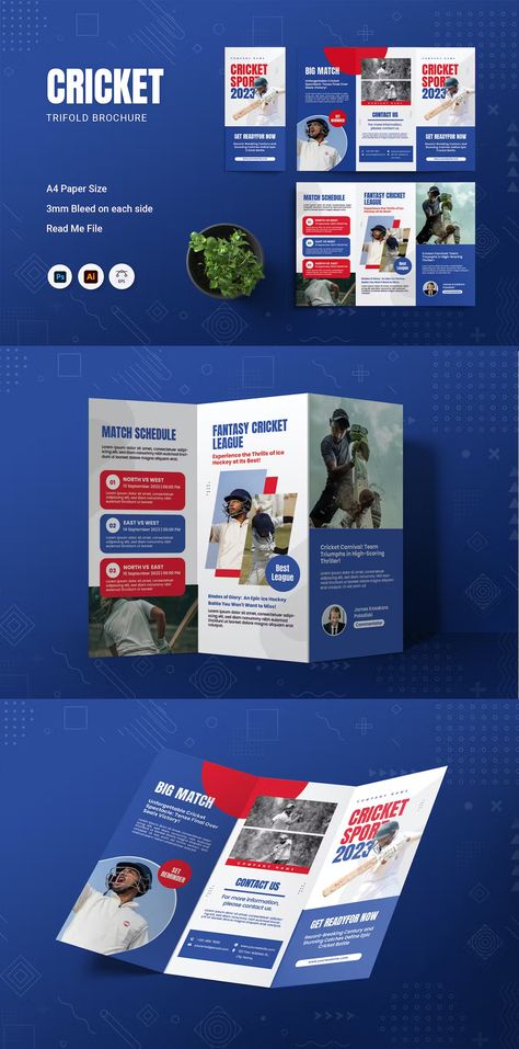 Cricket Trifold Brochure Template AI, EPS, PSD Creative Trifold Brochure, Sports Brochure, Cricket Logo, Brochure Design Layouts, Brochure Psd, Brochure Ideas, Brochure Design Layout, Trifold Brochure Design, Sport Banner