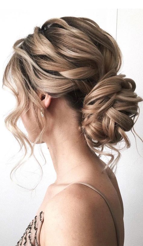 9. Pretty Messy Low Bun When it comes to hairdo, the updo is one elegant hair style that never does seem to go out... Messy Low Bun, Messy Hair Look, Bridemaids Hairstyles, Cute Prom Hairstyles, Prom Hair Medium, Ball Hairstyles, Up Dos For Medium Hair, Long Hair Updo, Messy Bun Hairstyles