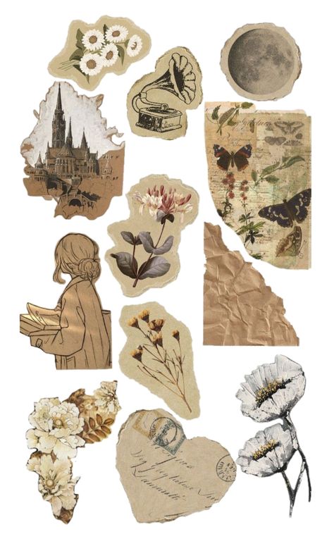 Enhance your crafts, journals, and decorations with this charming set of vintage-inspired stickers. Featuring timeless designs like old postcards, floral patterns, and retro elements, these stickers bring a touch of nostalgia to any project.#VintageStickers #RetroVibes #AestheticDesign #StickerLove #CraftingSupplies #NostalgicDecor Diy Vintage Stickers, Old Stickers Aesthetic, Retro Vintage Stickers, Design Vintage Sticker, Scrapbook Vintage Design Printable, Vintage Design For Scrapbook Sticker, Vintage Design Ideas For Scrapbook, Beige Stickers Aesthetic, Memory Book Friends