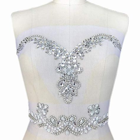 Amazon.com: Handmade Beaded Sequin AB Color Bling Sew On Neckline Rhinestone Crystal Trim Bridal Applique Design Patch Sewing for Wedding Dresses DIY Decoration 20x34cm (AB): Arts, Crafts & Sewing Wedding Dress Diy, Patch Sewing, Dresses Diy, Patch Applique, Bridal Design, For Wedding Dresses, Ruffle Beading, Bridal Applique, Drink Bar