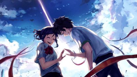 Animation Couple Romantic, Mitsuha And Taki, Animation Couple, Romantic School, Kunstjournal Inspiration, Romantic Questions To Ask, Photo Manga, Taste Of Love, Your Name Anime