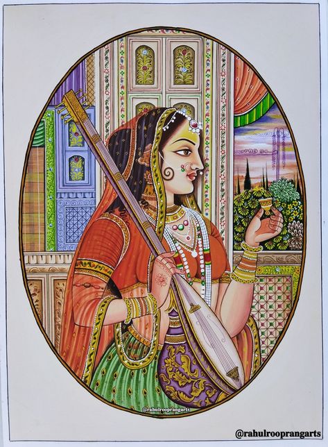 Painting Rajasthani, Rajasthani Miniature Paintings, A3 Size Paper, Indian Traditional Art, Potrait Painting, Rajasthani Painting, Indian Miniature, Painting Indian, Poster Color Painting