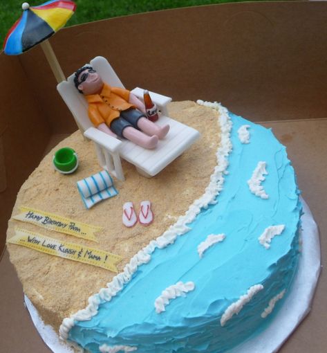 Beach Birthday Cakes, Retirement Party Cakes, Ocean Birthday Cakes, Beach Birthday Cake, Rodjendanske Torte, Beach Themed Cakes, Ocean Cakes, Sea Cakes, 60th Birthday Cakes