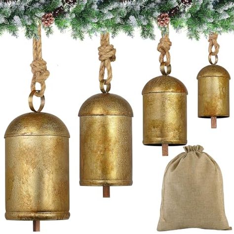 Garland Ornaments, Fireplace Garland, Christmas Cow, Bell Decorations, Fox Decor, Christmas Fireplace Decor, Hanging Bell, Sleigh Bell, Christmas Sleigh