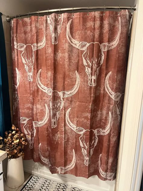 Modern Western Bathroom, Western Boho Bathroom, Rustic Shower Curtain, Teen Bathroom, Western Shower Curtain, Western Bathroom Decor, Western House, Rustic Shower Curtains, Western Bathroom