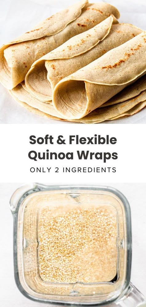 Upgrade your wrap game with my homemade quinoa wraps! These quinoa tortillas are made with just two ingredients and are naturally gluten-free. Super pliable and perfect for all your favorite fillings, they come together effortlessly in a blender. Delicious and versatile! Homemade Quinoa Wraps, Quinoa Tortillas Recipe, Puffed Quinoa How To Make, Gluten Free Whole Food Recipes, Homemade Wraps Recipe, Quinoa Wrap Recipes, Gluten Free Wraps Recipe, Quinoa Flatbread, Gluten Free Quinoa Recipes