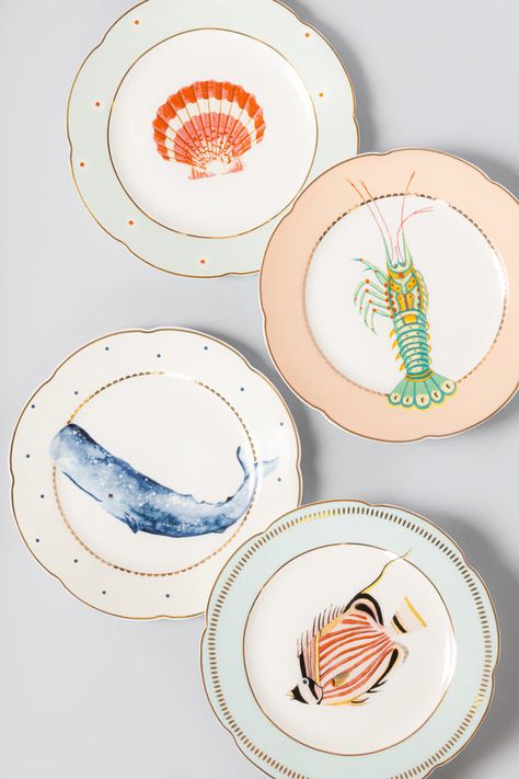 Shop all of our fabulous new products! Yvonne Ellen, Decorative Illustration, Fish Plates, Nautical Inspiration, Plate Collection, Table Service, Tea Plates, Vintage Bone China, Plate Art