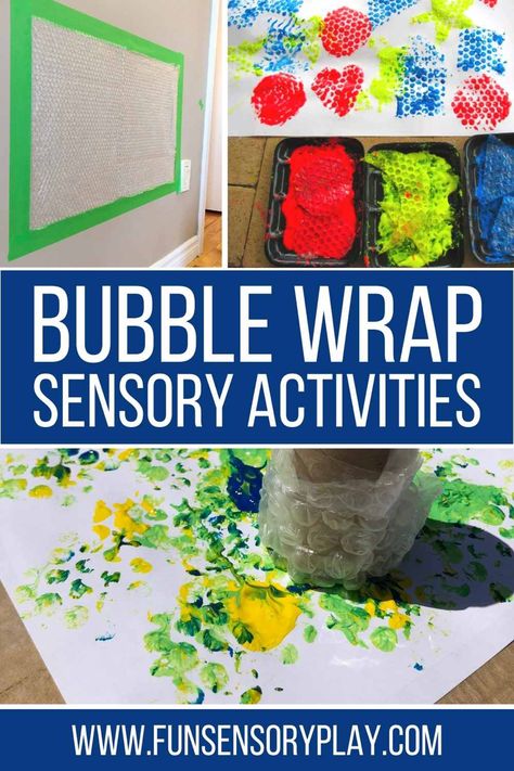 Bubble wrap sensory activities Bubble Wrap Sensory Activities, Bubble Wrap Crafts Preschool, Bubble Wrap Sensory Play, Bubble Wrap Activities For Preschool, Art With Bubble Wrap, Bubble Wrap Activities For Toddlers, Bubble Wrap Art Preschool, Playgroup Activity Ideas, Bubble Wrap Painting Ideas