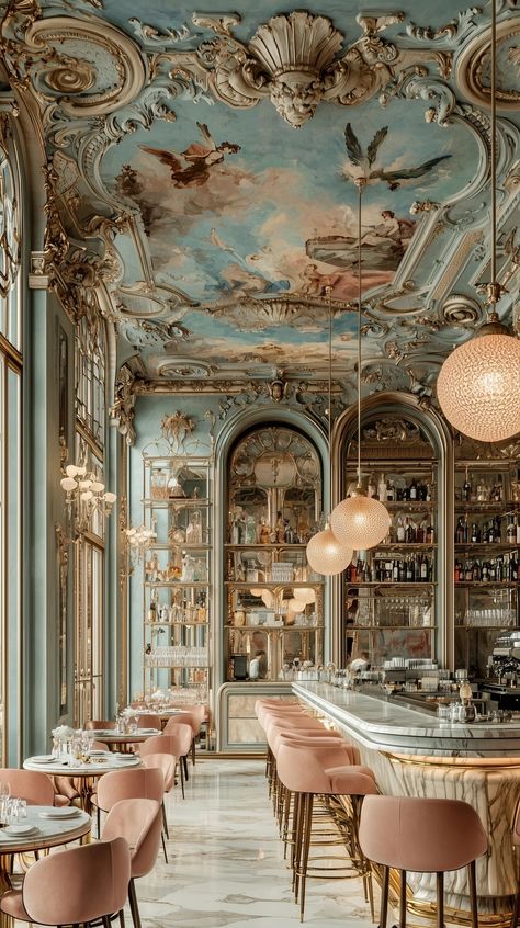 Royal Cafe, Gold Restaurant, French Style Interior, Beauty Aesthetic, Vintage Interiors, Luxury Art, Cafe Interior, Cafe Design, Design Luxury