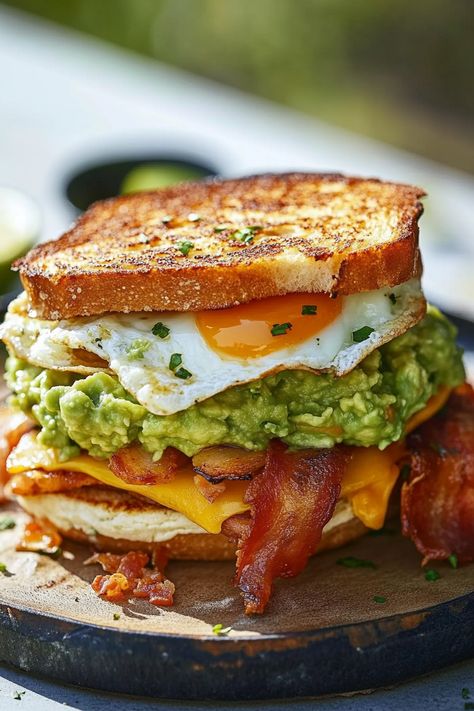 Guacamole Breakfast Sandwich Nice Breakfast Ideas, Cooking Breakfast Aesthetic, Fancy Guacamole, Guacamole Eggs, Guacamole Breakfast, Butter Tomato Sauce, Fried Egg Breakfast, Creamy Guacamole, Nice Breakfast