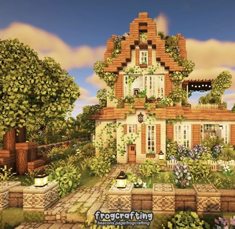 Things To Build In Minecraft Cottagecore, Light Academia Minecraft House, Minecraft Cottagecore House Ideas, Earthy Minecraft House, Cute Pink Minecraft House Vanilla, Cute Vanilla Minecraft Houses, Big Minecraft House Ideas, Strawberry Miguel O Hara, Minecraft House Cottagecore