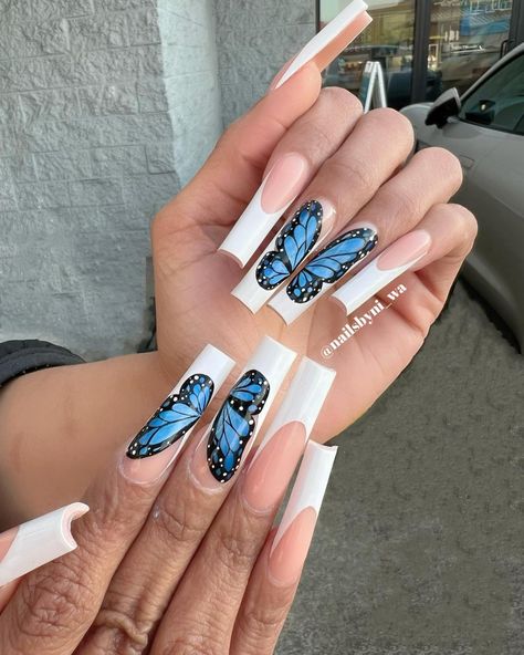 Summer Butterfly Nails, Butterfly Nail Designs, Butterfly Stickers, Butterfly Nails, Butterfly Nail Art, Nails Now, Nail Art Designs Summer, Latest Nail Art, Spring Nail Art