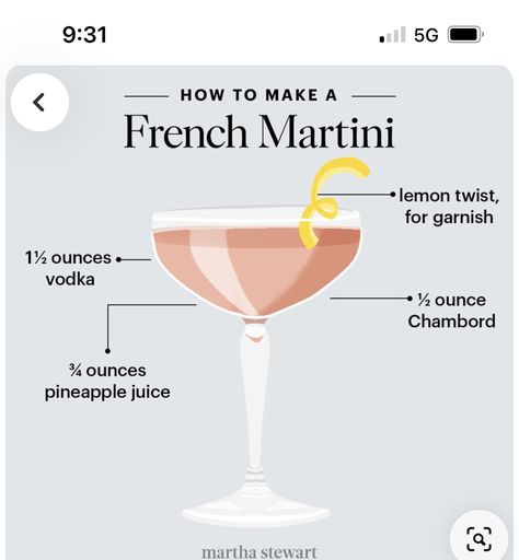 Dinner Party Drinks Cocktails, Fruity Rum Drinks, Bartender Drinks Recipes, French Martini, Fruity Cocktail, Hey Bartender, Bartender Drinks, Cocktail Drinks Alcoholic, Classic Martini