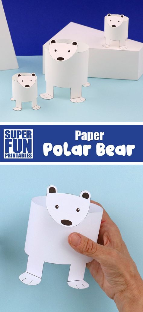 Make a family of polar bears, a mother polar bear with two adorable cubs using this printable polar bear template. This is a fun and easy Winter craft idea for kids and the finished bears can be used as DIY paper toys to inspire imaginary play, as additions to small worlds or just as a fun paper decoration #polarbears #kidscrafts #kidsactivities #printables #printablecrafts #3Dcrafts #papercraft #animalcrafts #arcticanimals #superfunprintables #kidsactivites #winter #wintercrafts #thecrafttrain Polar Bear Template, Polar Bear Outline, Winter Animal Crafts, Bear Template, Easy Winter Crafts, Polar Bear Craft, Bear Craft, Diy Paper Toys, Winter Activities Preschool