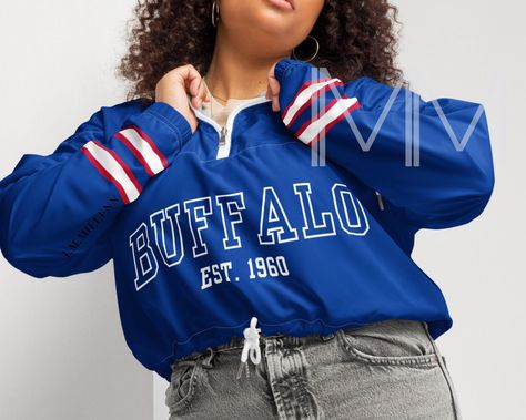 Buffalo Chic Windbreaker Jacket for Women, New York Red, White, and Blue Vintage Football Jacket, Color Block Windbreaker, Buffalo Fan Football Jacket, Cropped Windbreaker, New York Red, Football Vintage, Football Jackets, Hometown Pride, Vintage Football, Jacket For Women, Water Resistant Fabric