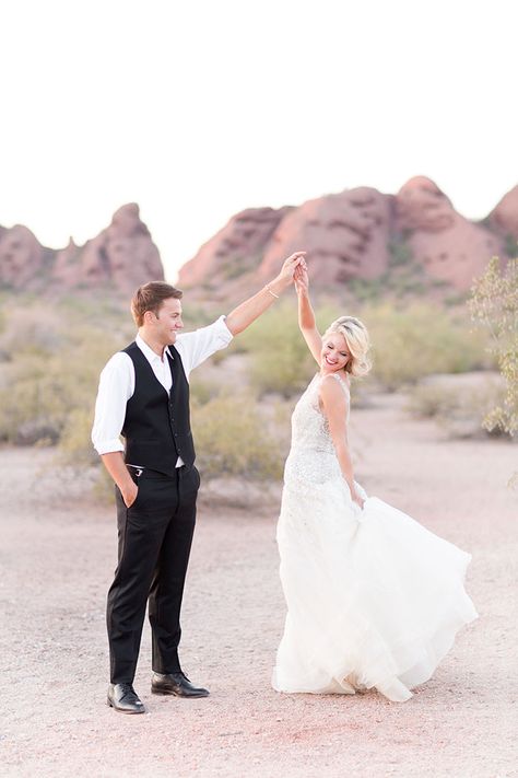 Bride and Groom Dancing in the Desert in a Wedding Dress Made for Twirling | Amy… Shooting Couple, Wedding Photography Bride, Wedding Picture Poses, Professional Wedding Photography, Wedding Couple Poses, Groom Poses, Wedding Photos Poses, Ideas For Wedding, Fun Wedding Photography