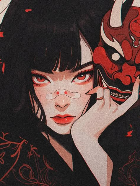 Female Oni, Japanese Pop Art, How To Act, Retro Anime, How To Talk, Japon Illustration, Religious Icons, Anime Artwork Wallpaper, Digital Art Anime