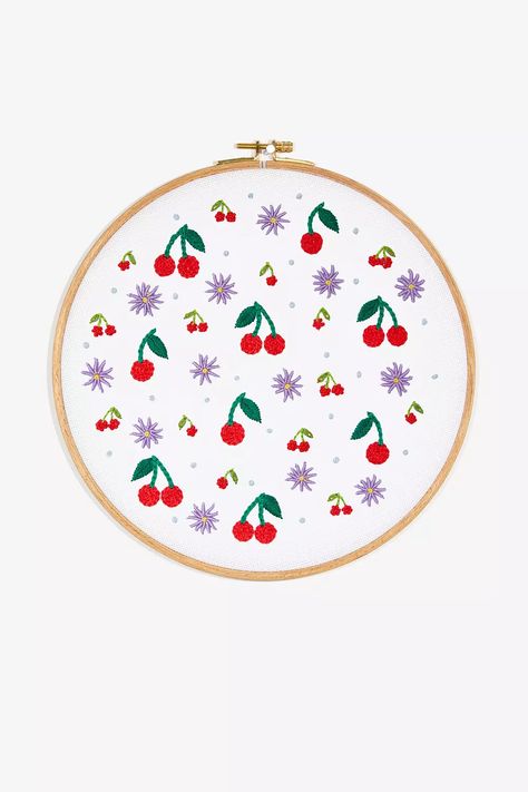 Cherries Easy Embroidery Pattern - DMC Macrame Tapestry, Novelty Yarn, Easy Embroidery, Thread & Yarn, Vintage Chest, Dmc Thread, Craft Studio, Canvas Crafts, Needlepoint Canvases