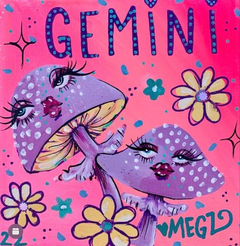 𝚒𝚐: @𝚖𝚎𝚐𝚣𝚗𝚐𝚕𝚒𝚝𝚝𝚎𝚛 Gemini Painting Ideas, Gemini Painting, Zodiac Aesthetic, Art Collab, Gemini Art, Glamour Style, Easy Canvas Art, Barbie Party, Fun Easy Crafts