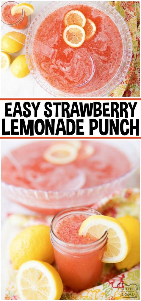 Pink Lemonade Punch, Raspberry Lemonade Punch, Strawberry Lemonade Punch, Lemonade Punch Recipe, Sparkling Strawberry Lemonade, Easy Strawberry Lemonade, Strawberry Lemonade Recipe, Body Nutrition, Lemonade Punch