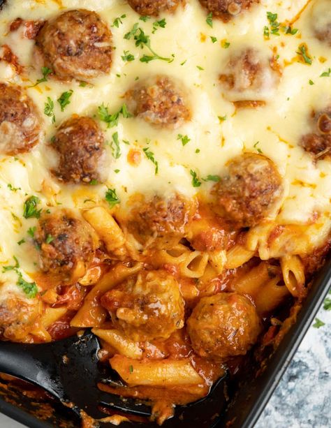 Meatball Casserole - The flavours of kitchen Fantastic Meatball Casserole, Recipes With Mini Meatballs, Meals With Meatballs Dinners, Meatball Pasta Casserole, Meatball Pasta Bake, Easy Turkey Meatballs, Meatball Casserole Recipe, Baked Meatball Recipe, Tuna Pasta Bake