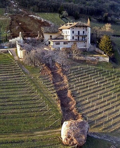 Surreal Photos Of A House Nearly Getting Destroyed By A Giant Boulder Italian Farm, Giant Boulder, Surreal Photos, Time Life, Northern Italy, Feeling Down, Autocad, Bouldering, City Photo