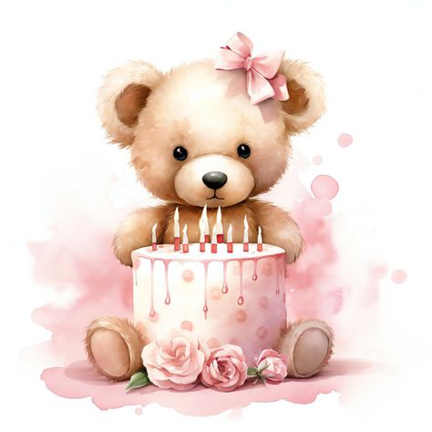 Premium AI Image | a teddy bear with a birthday cake and a pink flower on it Birthday Teddy Bear, Bear Pink, Pink Bear, Birthday Bear, Teddy Bear Cartoon, Baby Teddy Bear, Bear Cake Topper, Teddy Bear Images, Teddy Bear Birthday