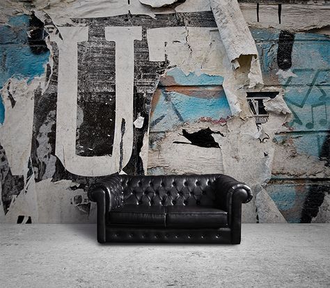 8 Textured Inspired Wall Murals That Look Like The Real Deal Grunge Poster Wall, Fancy Grunge, Grunge Decor, Punk Room, Grunge Posters, Faux Walls, Urban Wall, Urban Street Art, Door Murals