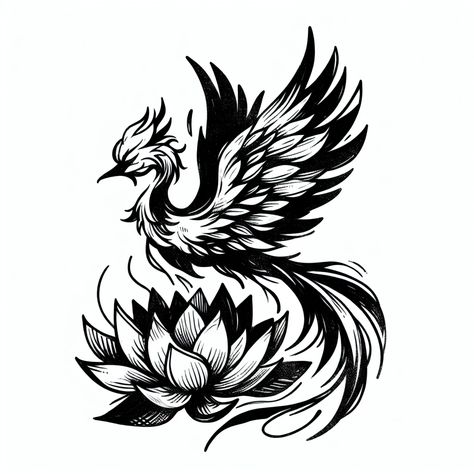 Sketch "Phoenix Rising From A Lotus Flower" Tattoo Design Snake Sketch, Tattoo Generator, Fox Sketch, Wings Sketch, Lotus Flower Tattoo Design, Lotus Tattoo Design, Create Your Own Tattoo, Sketch Tattoo Design, Sketch Tattoo