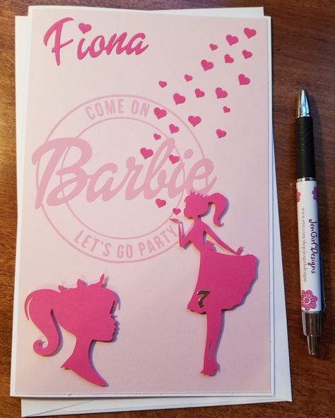 Barbie Birthday Cards Diy, Barbie Cards Handmade, Barbie Card Ideas, Barbie Birthday Gift Ideas, Barbie Birthday Card Ideas, Barbie Thank You Card, Barbie Birthday Cards, Barbie Scrapbook Ideas, Barbie Cards Birthday