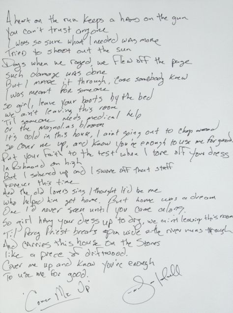 JASON ISBELL HANDWRITTEN AND SIGNED COVER ME UP LYRICS If We Were Vampires Jason Isbell, Cover Me Up Lyrics Sign, Jason Isbell Tattoo, Jason Isbell Lyrics, Song Tattoos, Jason Isbell, Core Core, Song Cover, Lyrics Art