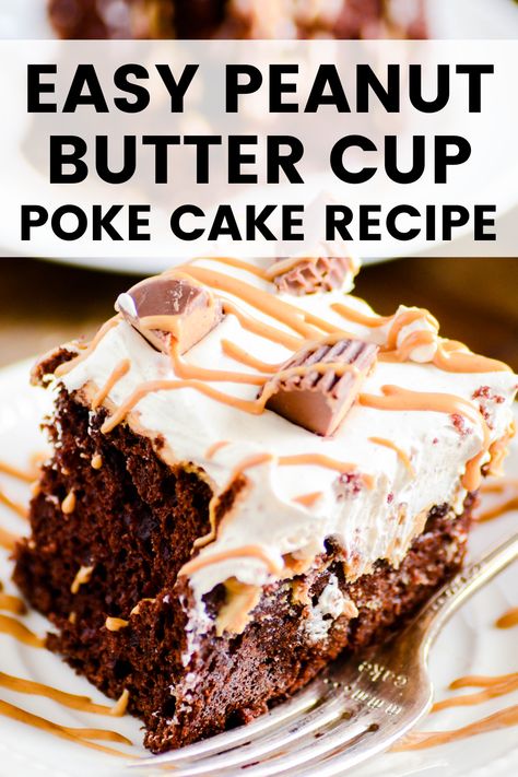 Reeses Cake, Cakes To Make, Pig Cake, Poke Cake Recipes, Peanut Butter Cake, Poke Cakes, Peanut Butter Cup, Peanut Butter Lovers, Easy Peanut Butter