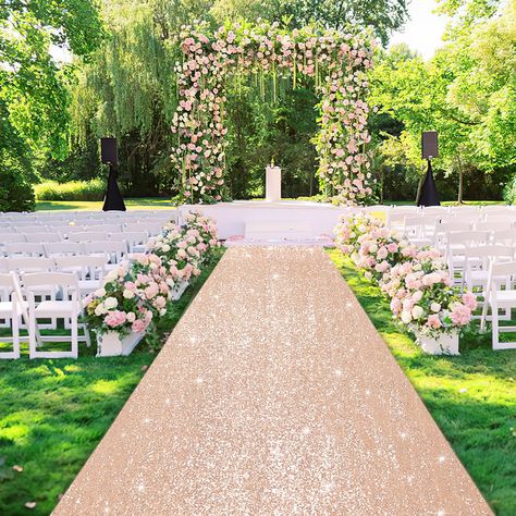 Pink Wedding Aisle, Rose Gold Wedding Decorations, Outdoor Reception Ideas, Outside Wedding Decorations, Wedding Isle Runner, Ceremony Aisle Decor, Wedding Carpet, Floral Aisle, Gold Carpet