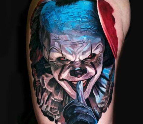 Penny Wise Tattoo, Game Of Thrones Tattoo, Rose Flower Tattoos, Clown Tattoo, Pennywise The Dancing Clown, Bear Tattoos, Joker Tattoo, Realistic Tattoo, World Tattoo