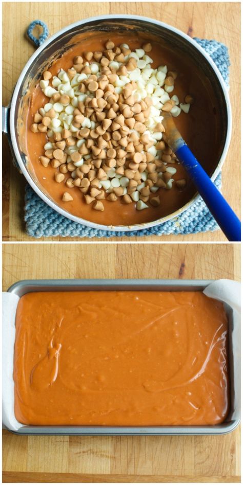 Butterfinger Fudge Recipe, Candy Corn Fudge Recipe, Butterfinger Fudge, Butterfinger Recipes, Christmas Fudge Recipes Easy, Candy Corn Recipe, Peanut Butter White Chocolate, Christmas Fudge, Fudge Recipes Easy