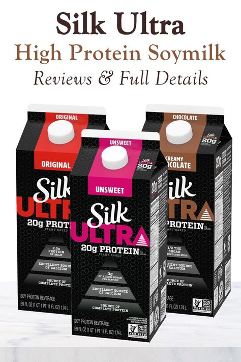 Silk Ultra Protein Milk Beverage Review and Info - 20 grams of plant-based, dairy-free protein per cup! Soymilk that's an excellent source of calcium, vitamin d, and more. Groceries List, Source Of Calcium, Protein Milk, Dairy Free Protein, Milk Plant, Natural Vitamin C, Dairy Alternatives, Soy Protein, Nut Milk