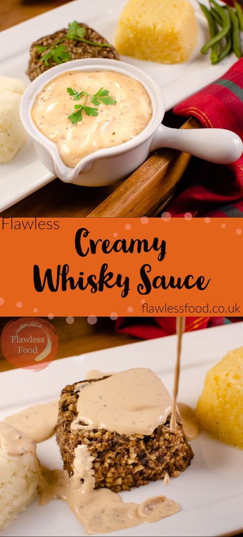 How to make a delicious creamy whisky sauce, perfect for pouring over Steak, Chicken, Vegetables or as a pasta sauce. Traditionally served with Haggis, Neeps and Tatties on Burns Night. This Whisky Cream Sauce recipe is so easy to prepare, we give you a step by step for how to make this sauce with whisky, double cream, wholegrain mustard and stock cube. Can be adjusted to your desired thickness, prepare fresh or in advance and reheat. Haggis Neeps And Tatties, Whisky Sauce, Boozy Recipes, Delicious Sauces, Whiskey Sauce, Scottish Dishes, Cream Sauce Recipe, Sweet Sauces, Sauces Recipes