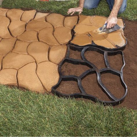 Building Walks and Patios With a Concrete Mold Concrete Molds Patio, Concrete Mold, Cement Patio, Concrete Patios, Concrete Walkway, Brick Molding, Garden Paving, Front Yard Landscaping Plans, Landscaping With Large Rocks