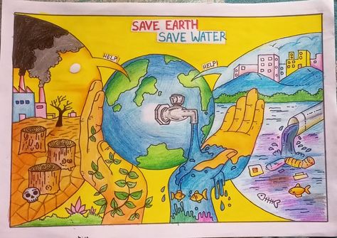 Globalization Poster Making, Environmental Protection Drawing, Save Nature Poster Environment, Globalization Poster, Environmental Drawing, Drawing Advanced, Save Environment Poster Drawing, Nature Drawing Pictures, Water Conservation Poster