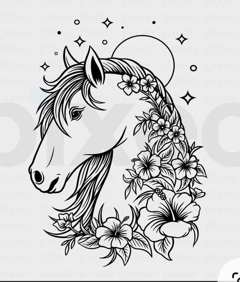 Horse With Flowers, Horse Flower, Horse Clipart, Horse Flowers, Horse Svg, Flowers Svg, Horse Silhouette, Horse Face, Horse Shirt