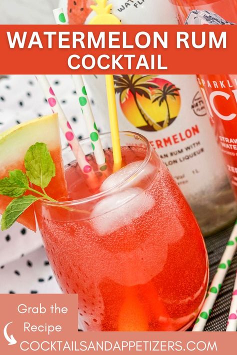 Malibu Watermelon Rum drink is a fruit cocktail perfect for a hot summer day. Combine Sparkling Ice and Watermelon Rum for a pretty drink. Garnish with mint leaves and a watermelon slice. Easy signature drink for bridal showers, parties and happy hours anytime! Rum Watermelon, Malibu Mixed Drinks, Cocktails With Malibu Rum, Watermelon Tequila, Watermelon Splash, Malibu Rum Drinks, Malibu Cocktails, Rum Drinks Recipes, Malibu Drinks