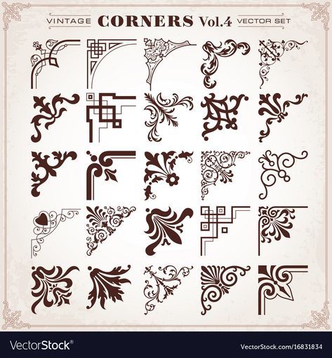 Corner Pattern Design, Gothic Borders Design, Flourish Border, Filigree Tattoo, Corner Borders, Flourish Design, Vintage Borders, Black And White Art Drawing, Retro Vector