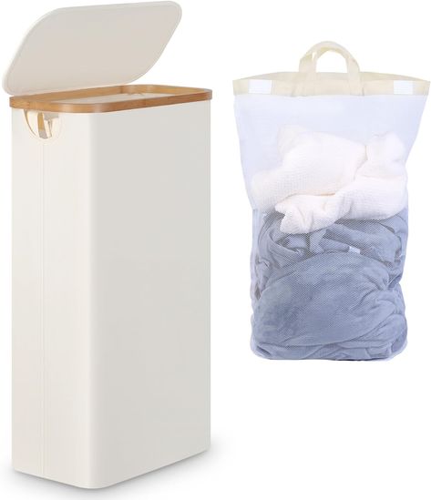 efluky Slim Laundry Basket with Lid, Tall Narrow Washing Basket for Laundry, Folding Small Slimline Laundry Baskets for Dirty Clothes, 63L Cloth Storage Basket Beige Basket For Laundry, Slim Laundry Basket, Narrow Laundry, Bedroom Laundry Room, Business Storage, Laundry Basket With Lid, Laundry Hamper With Lid, Laundry Cart, Wash And Fold