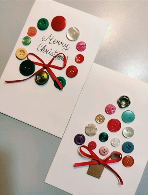 Button Decorations Christmas, Buttons Christmas Tree, Cards With Buttons Handmade, Pictures Made With Buttons, Christmas Tree With Buttons, Christmas Craft With Buttons, Christmas Cards Buttons, Christmas Tags With Buttons, Christmas Cards With Buttons