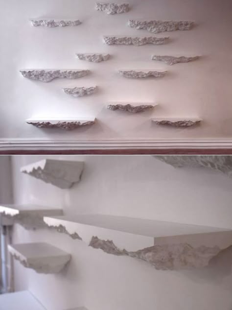 Snarkitecture’s Wall Mounted Shelve Exhibits ‘Edgy’ Abstractness #shelvingunit #shelf #bookshelf #storageideas #floatingshelf Abstract Shelving, Abstract Shelves, Concrete Shelves, Rock Shelf, Bible Museum, Modern Shelf Design, Candy Wall, Shelf Designs, Designs For Living Room