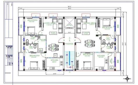 2400 Square Feet 2 BHK Apartment Plan Drawing DWG File 2 Unit Apartment Plans, Living Area And Dining Area, Apartments Plan, Small Apartment Building Plans, Apartment Furniture Layout, 30x50 House Plans, Residential Building Plan, Condo Floor Plans, Apartment Plan