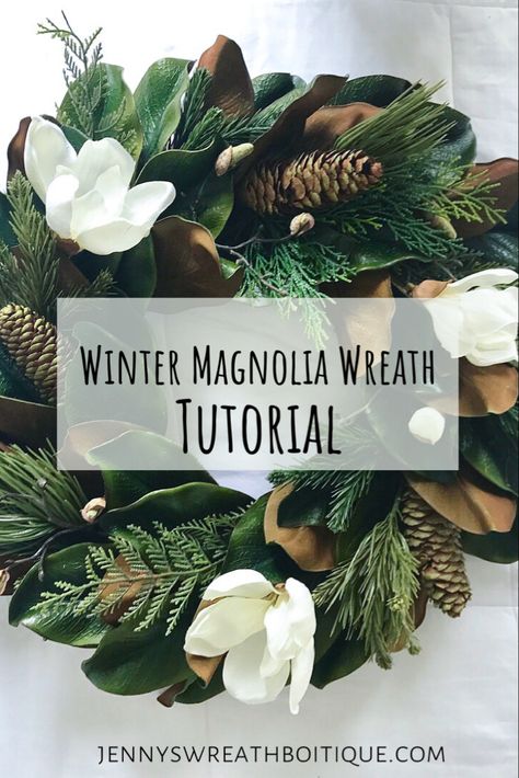 Winter Wreaths After Christmas, Magnolia Christmas Decor, Faux Magnolia Wreath, Magnolia Christmas Wreath, Diy Magnolia Wreath, Magnolia Decor, Magnolia Leaf Wreath, Winter Wreath Diy, Easy Fall Wreaths