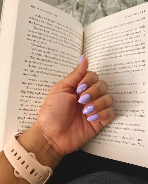 Lilac Color Nails Acrylic, Blue And Purple Nails Simple, Light Purple Natural Nails, Lavender Nails On Brown Skin, Simple Olivia Rodrigo Nails, Lilac Heart Nails, Lavender Gel Nails Designs, Purple Theme Nails, Lavender Nail Design Ideas