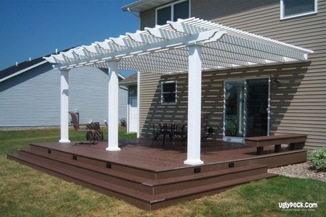 White Pergola Attached To House, Covered Pergola Attached To House, Pergola Ideas Attached To House, Pergola Patio Ideas, Backyard Decorating Ideas, Diy Patio Ideas, Attached Pergola, Deck Pergola, Backyard Decorating