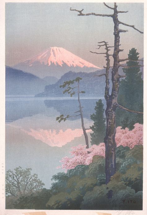 Mount Fuji from Taganoura, Itō Yūhan (Japan, 1882-1951), Japan, 1930s | LACMA Collections Japan Painting, Mont Fuji, Japanese Art Prints, Japanese Artwork, Japon Illustration, Mt Fuji, Aesthetic Japan, Art Japonais, Japanese Woodblock Printing